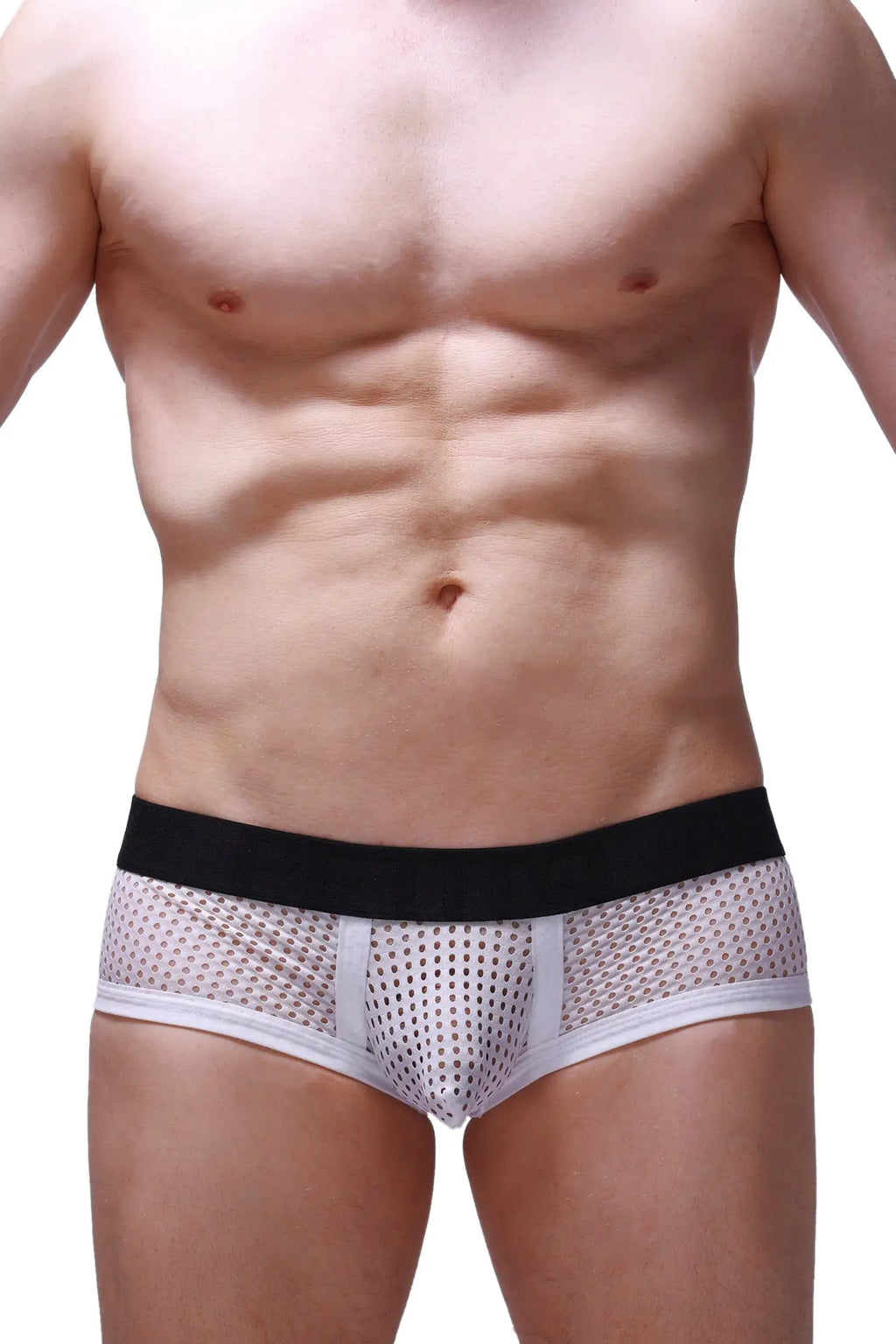 PetitQ boxer brief chill durtol white in white mesh with black waistband and white trim for comfortable wear