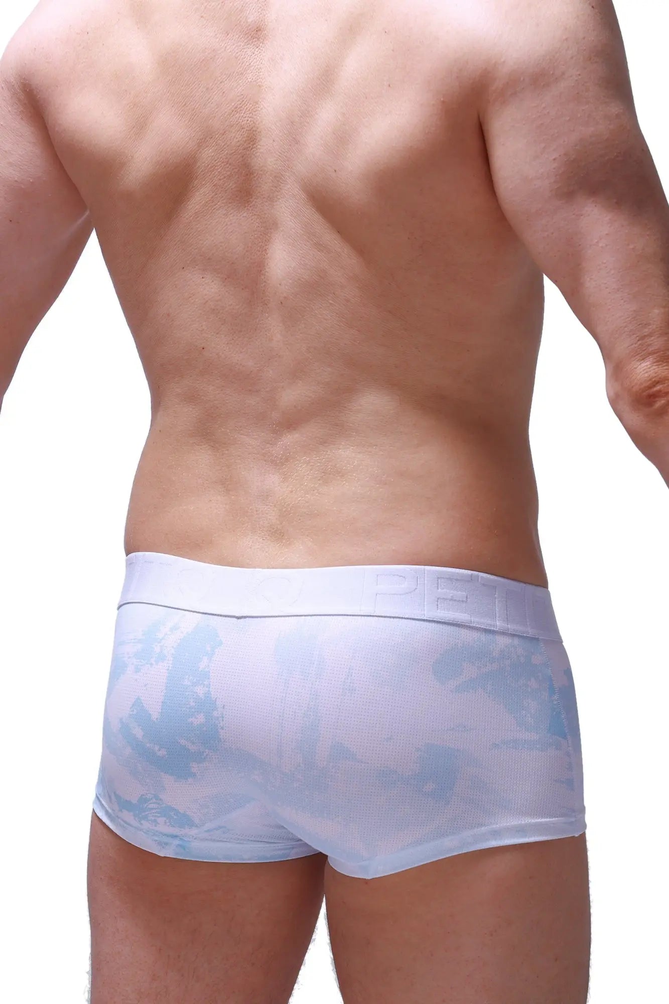 Light blue and white patterned petitq boxer brief dome marbre sky blue with textured breathable fabric for men