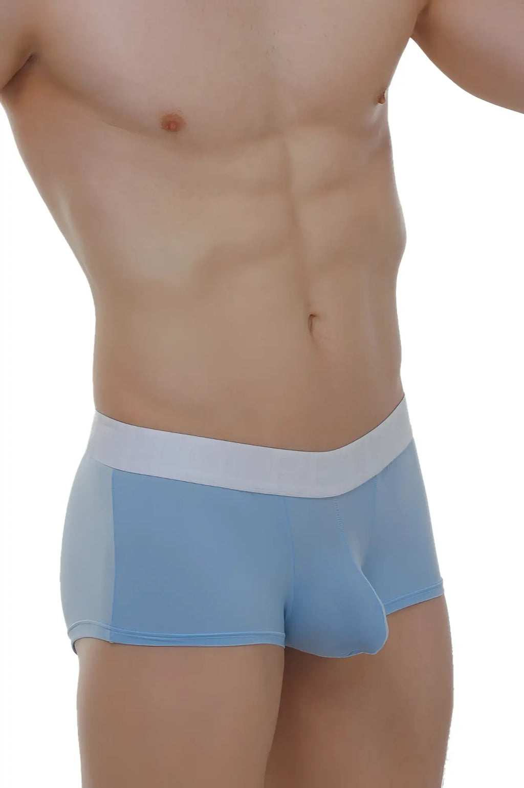Petitq boxer brief dome skine blue light blue sheer mesh briefs with solid white waistband front view
