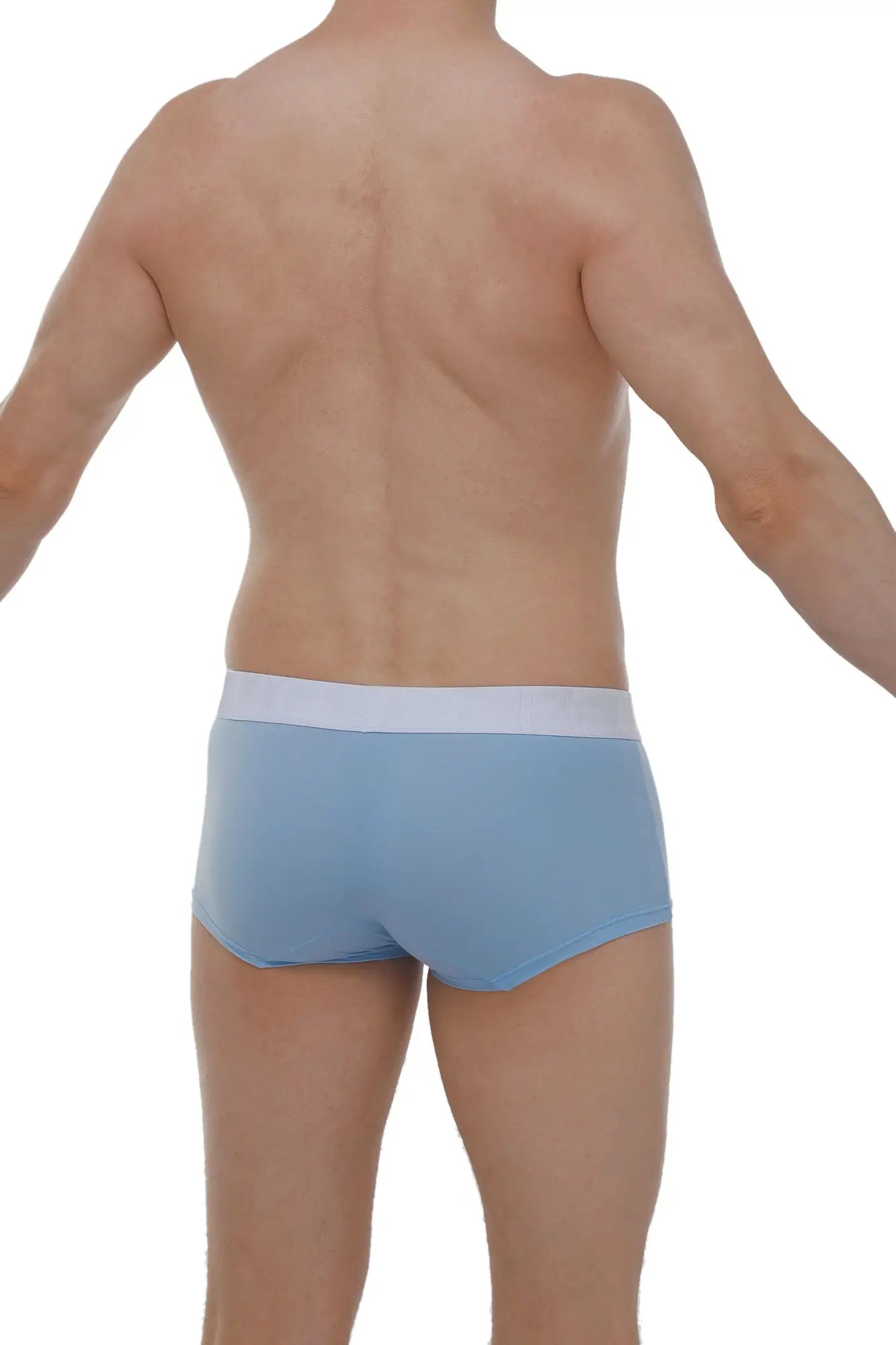 Light blue petitq boxer brief dome skine with white waistband designed for comfortable everyday wear