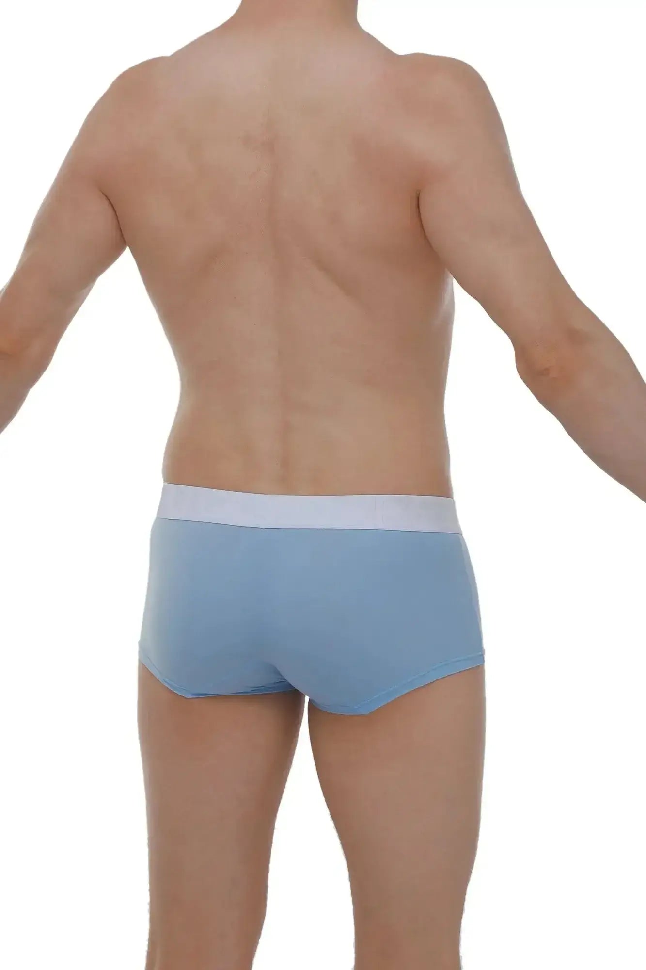 Light blue petitq boxer brief dome skine with white waistband designed for comfortable everyday wear