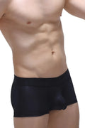 Black petitq boxer brief dome voile with smooth glossy fabric and contoured design in form-fitting style