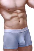 Light blue ribbed men’s boxer briefs with white elastic waistband branded petito in petiq boxer brief hang rib sky blue product