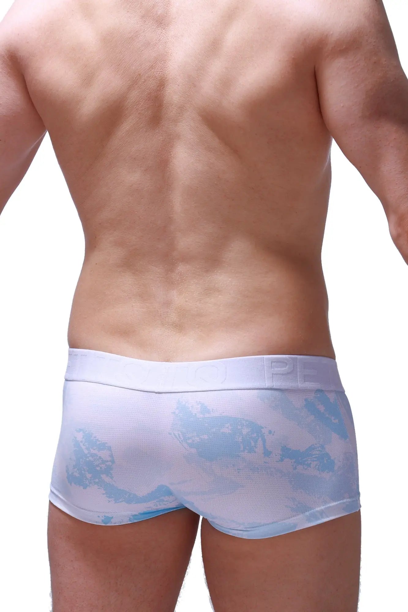 Petitq boxer brief huleu marbre sky blue men’s briefs with white and light blue tie-dye and textured waistband