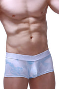 Petitq boxer brief marbre sky blue light blue and white mesh boxer briefs with subtle abstract pattern front view
