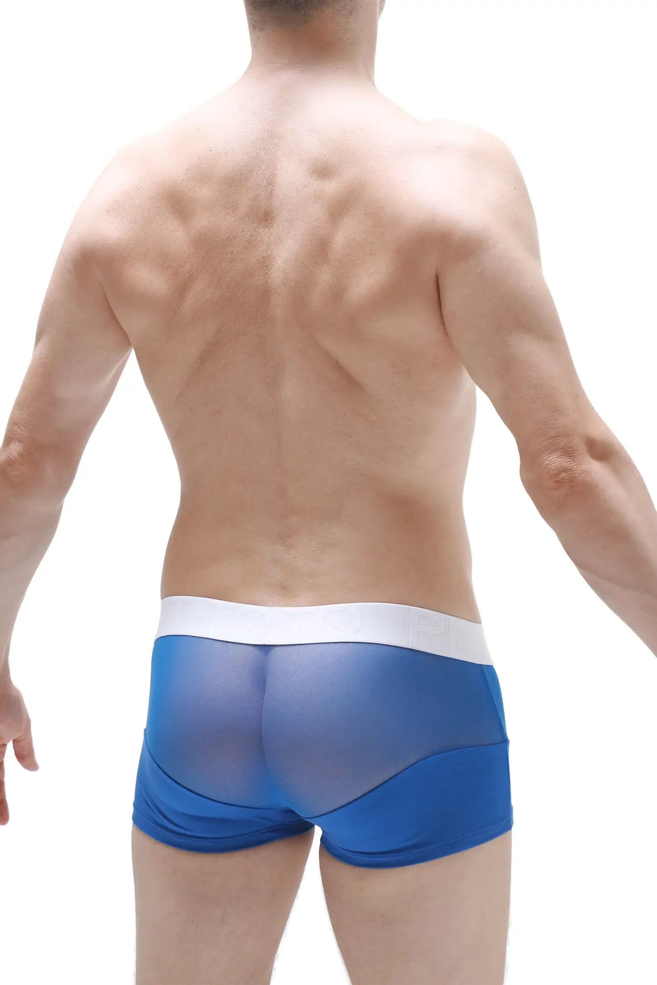 Petitq boxer brief osly blue blue sheer mesh briefs with white waistband front view