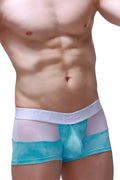 Turquoise and white mesh briefs with branded waistband from petitq boxer brief osly marbre green collection