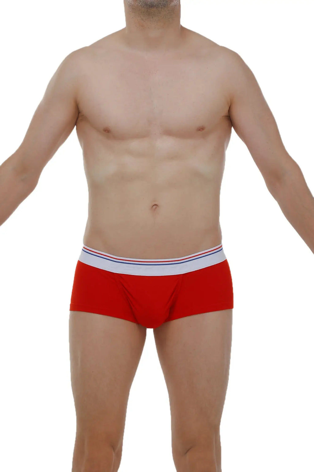 Red petitq boxer brief taik modal men’s briefs with white waistband and blue red stripes