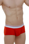 Red petitq boxer brief taik modal made of modal fabric with white waistband and thin red blue stripes