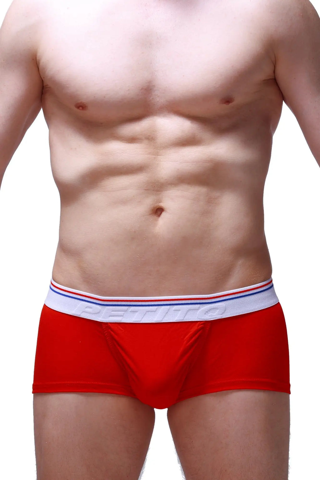 Petitq boxer brief taik modal red briefs with red fabric and white waistband featuring red and blue stripes
