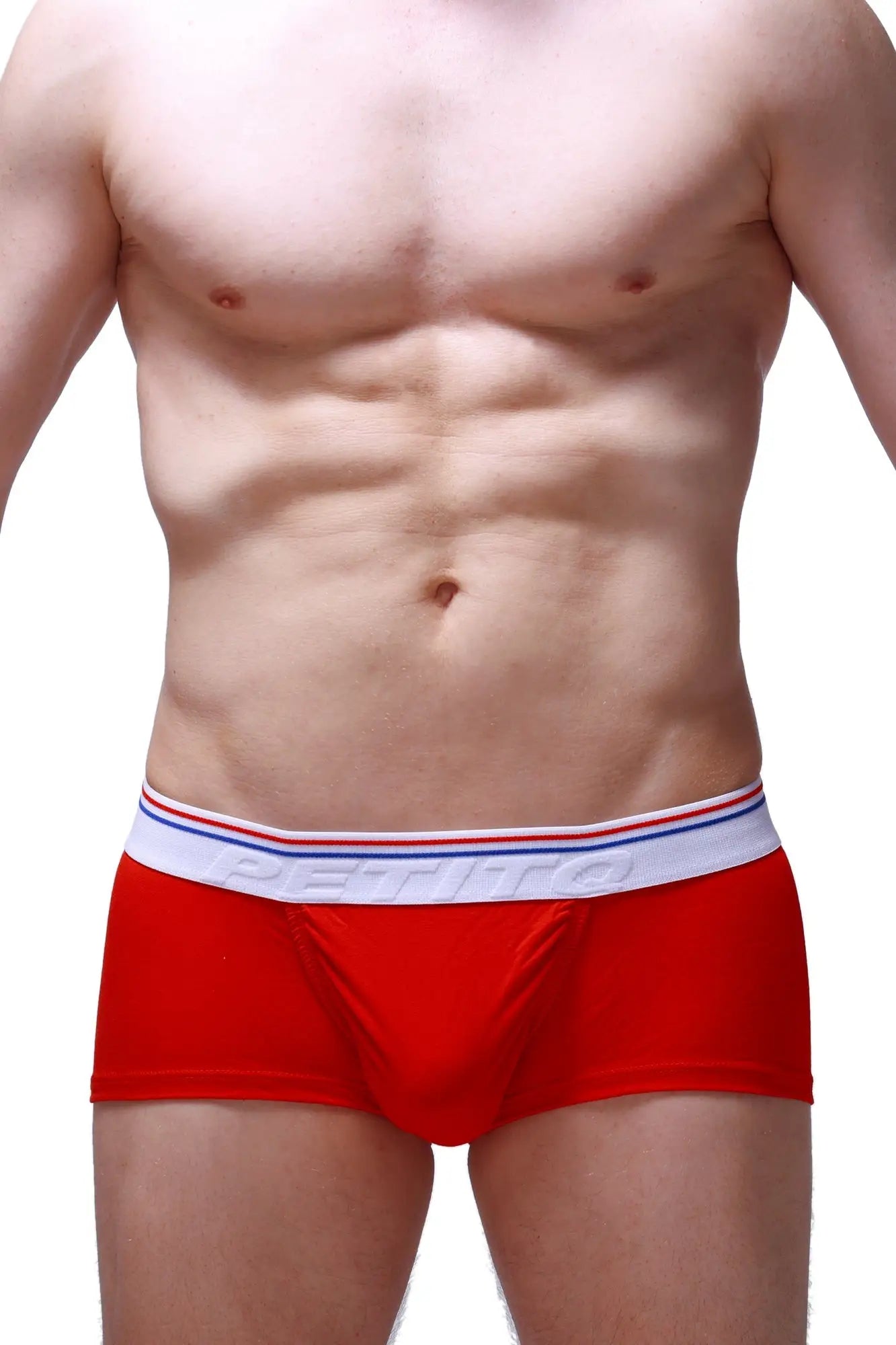 Petitq boxer brief taik modal red briefs with red fabric and white waistband featuring red and blue stripes