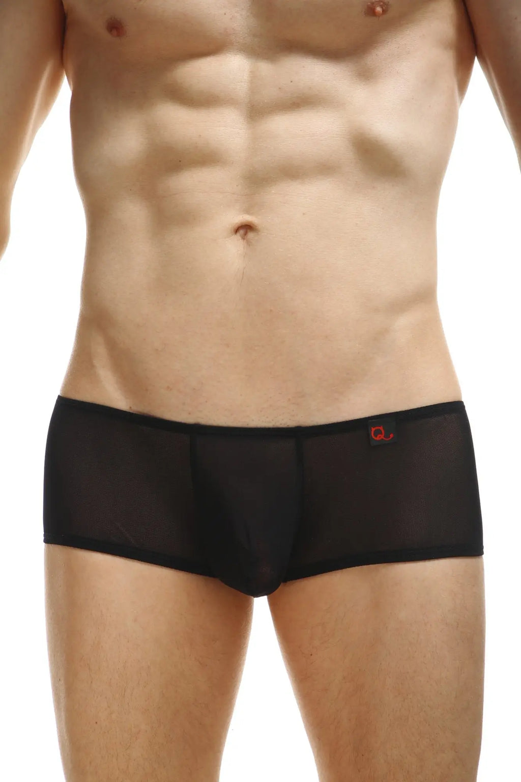 Black sheer mesh briefs petitq boxer chill net black with red logo on waistband front view