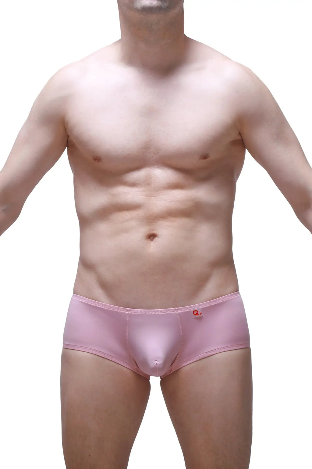 Pink petitq boxer chill skine tea rose men’s briefs with small red logo on waistband made from soft fabric