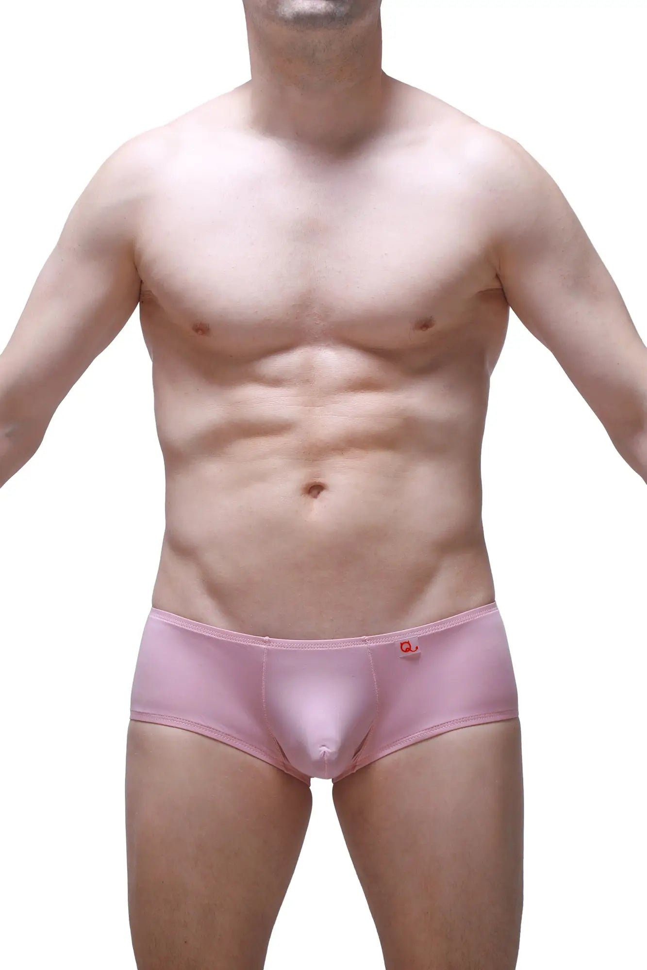 Pink petitq boxer chill skine tea rose men’s briefs with small red logo on waistband made from soft fabric