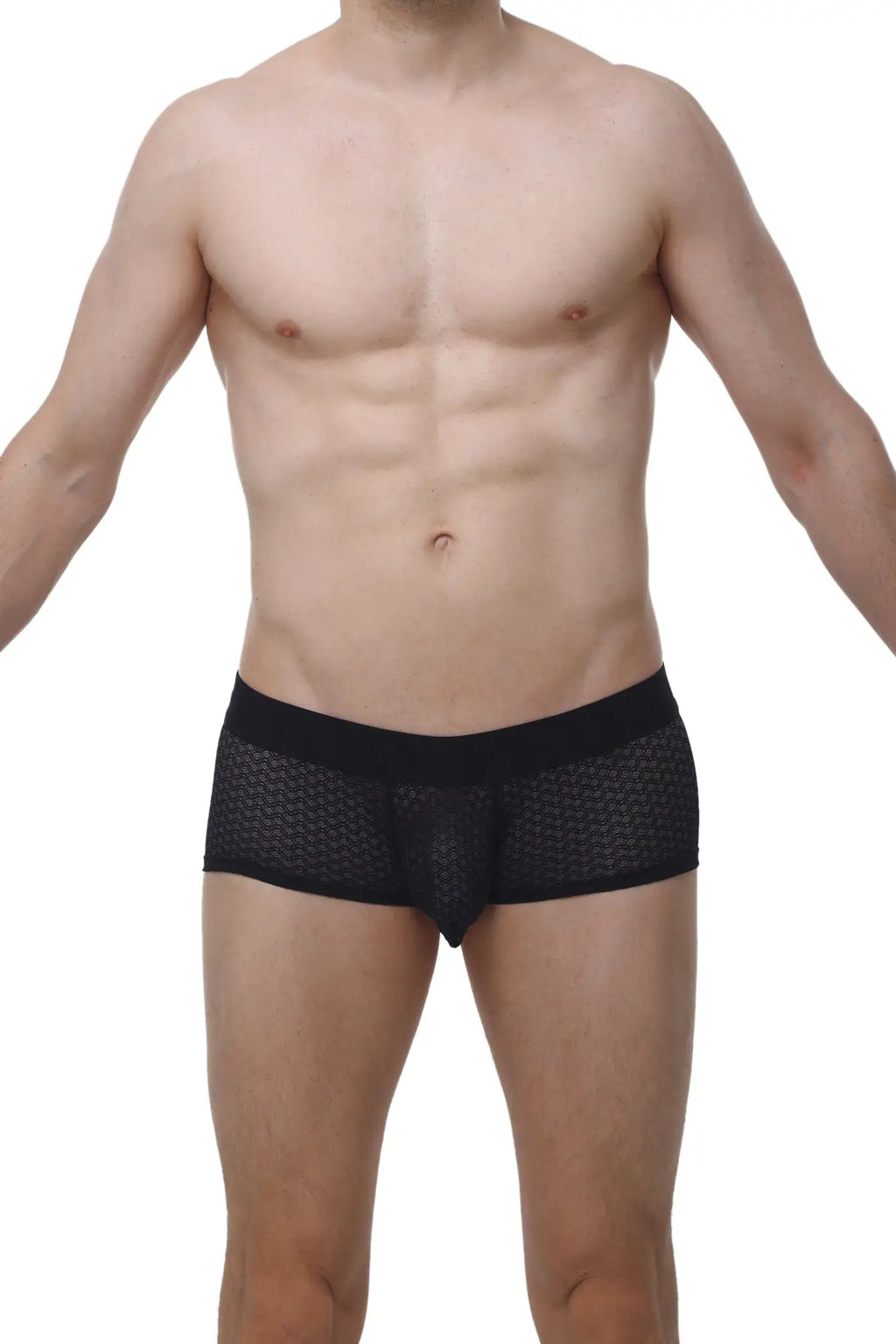 Black mesh PetitQ boxer Chillax Macra briefs with solid black waistband for comfortable breathable wear