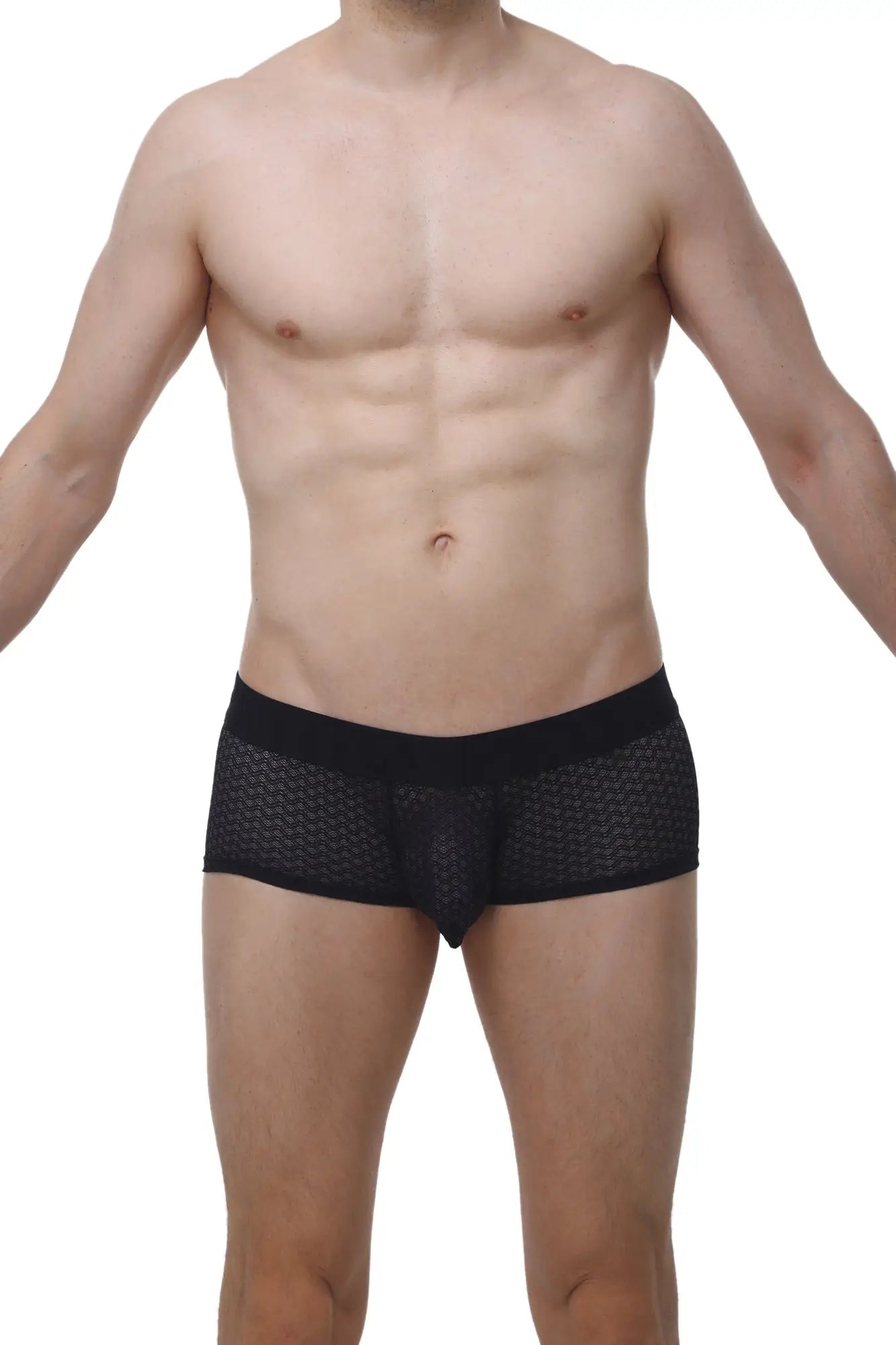Black mesh PetitQ boxer Chillax Macra briefs with solid black waistband for comfortable breathable wear