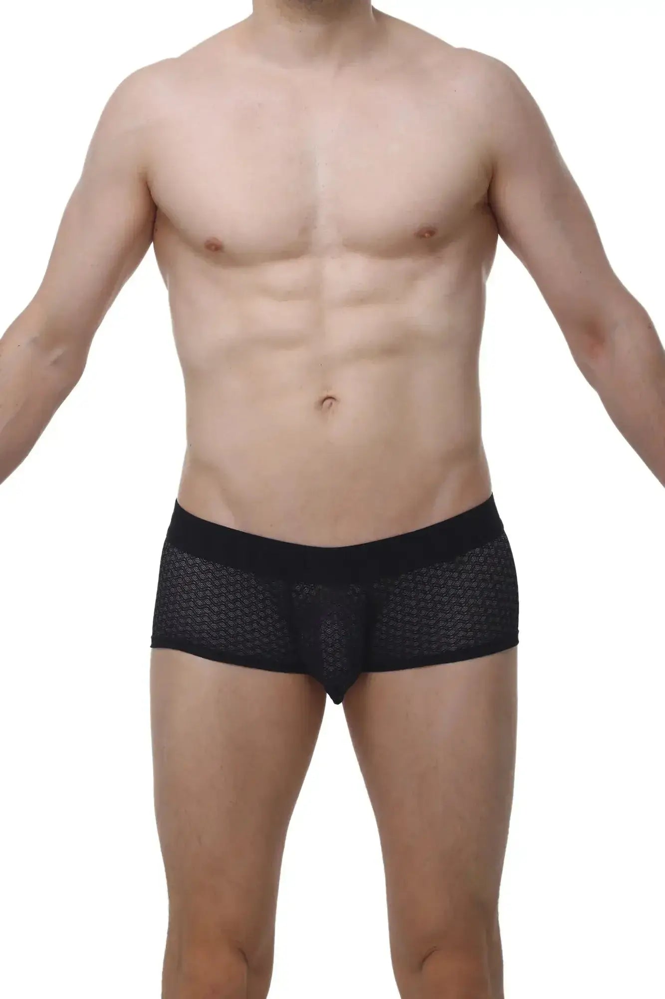 Black mesh PetitQ boxer Chillax Macra briefs with solid black waistband for comfortable breathable wear
