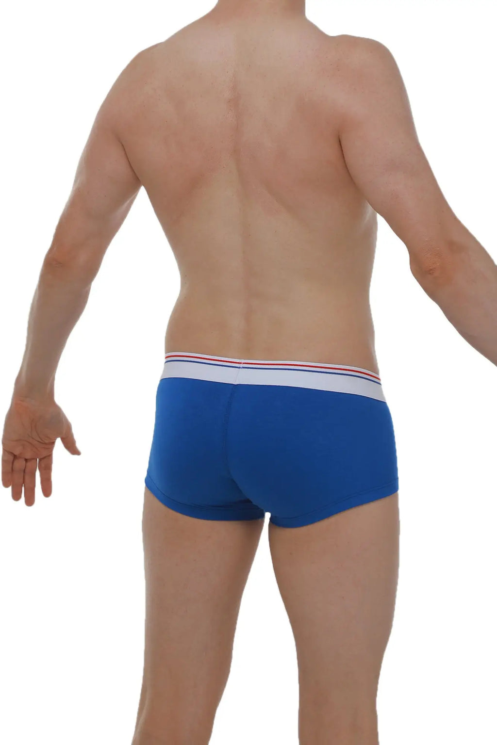 Blue mens briefs petitq boxer chillax modal in blue with white waistband and thin red and blue stripes