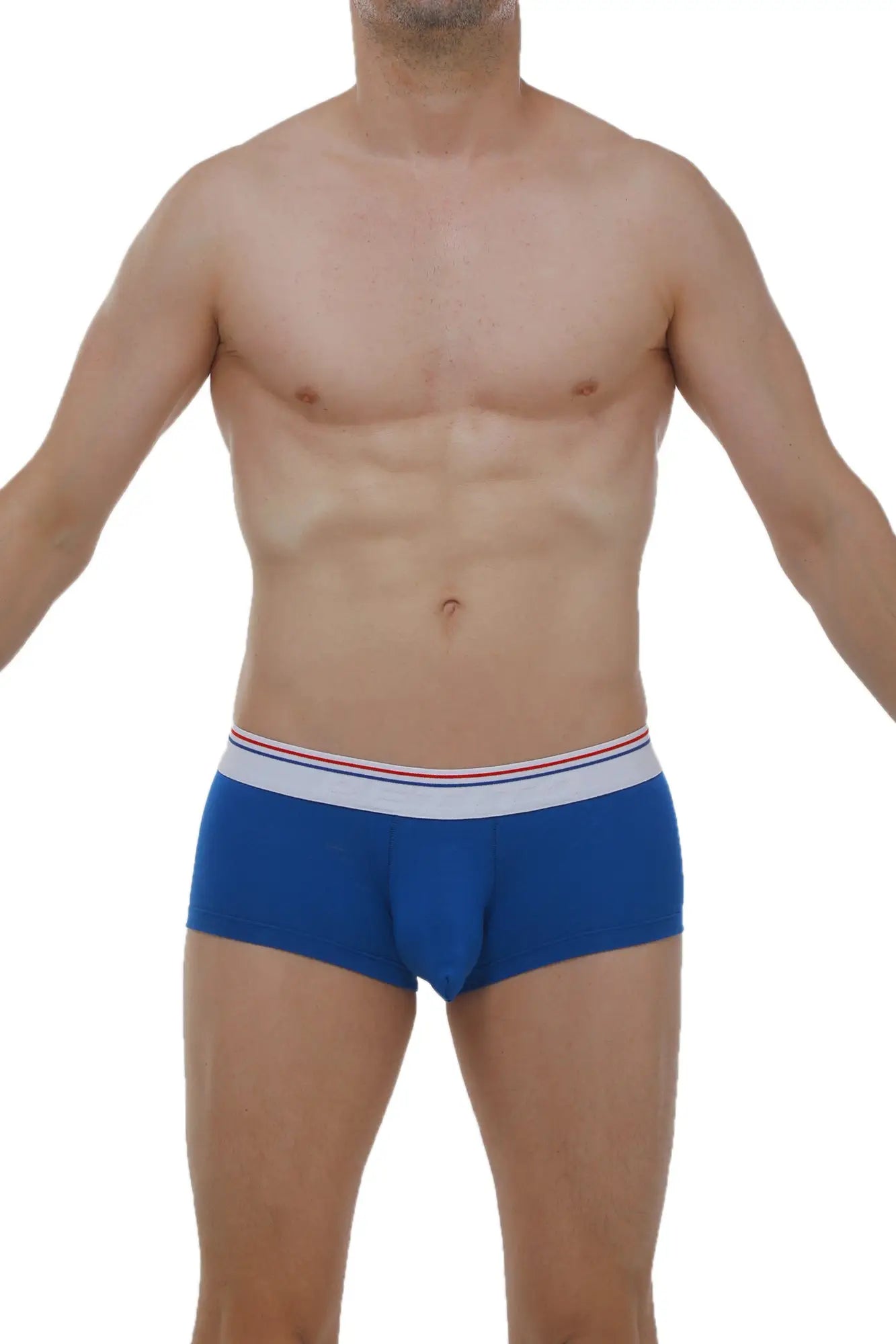 Blue men’s modal briefs petitq boxer chillax with white waistband and thin red and blue stripes for comfort wear