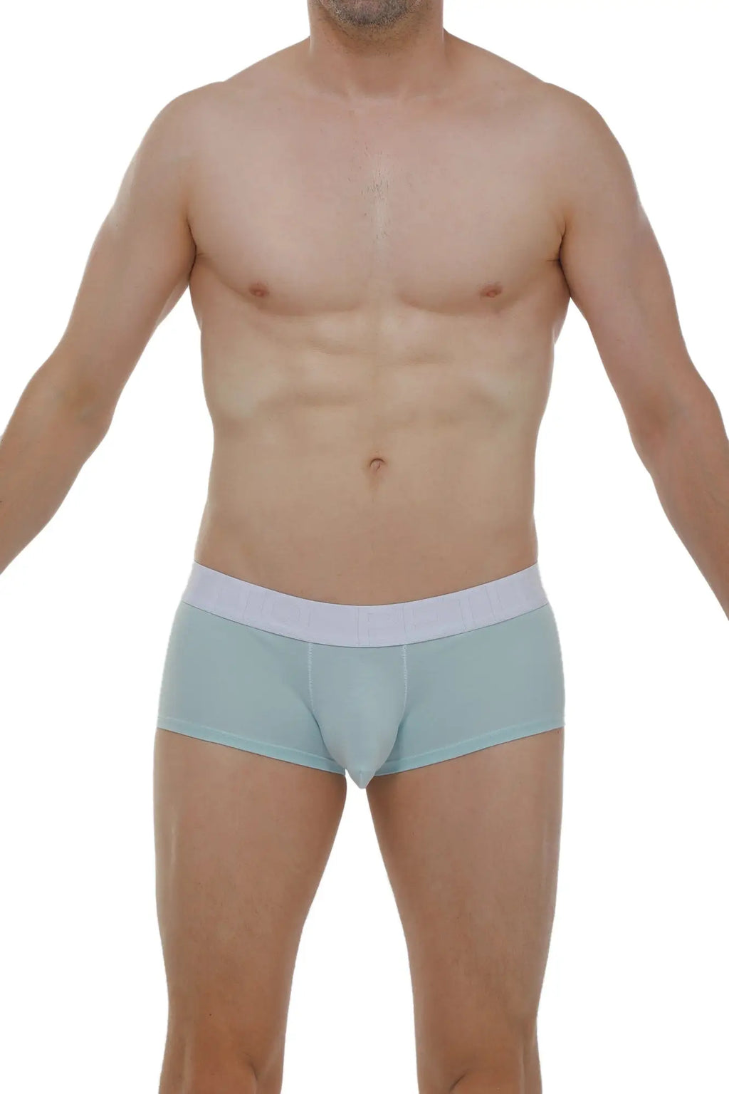 Light blue petitq boxer chillax modal briefs with a contrasting white waistband for comfortable everyday wear