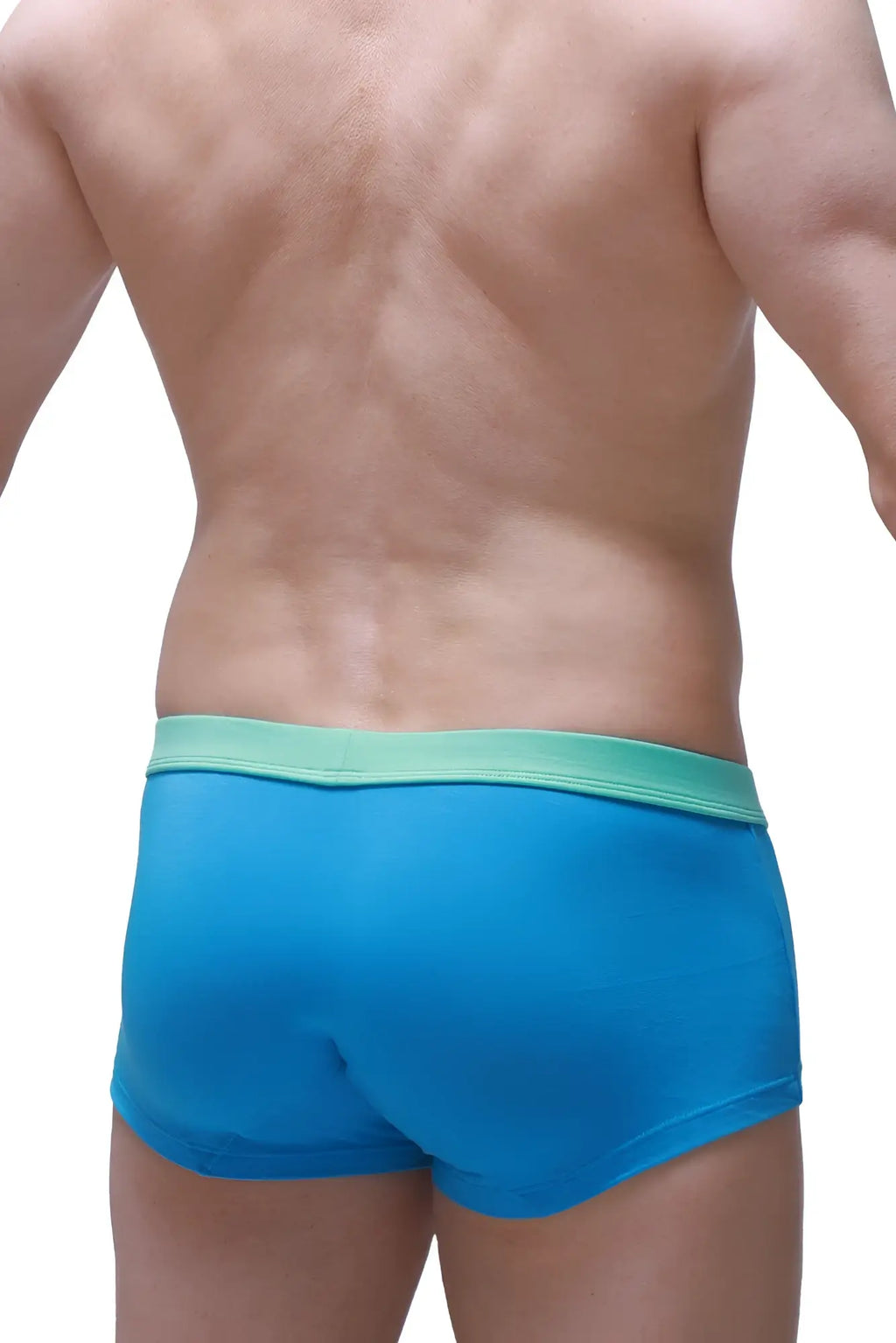 PetitQ boxer colline bamboo briefs in bright blue with a light green elastic waistband for comfortable wear