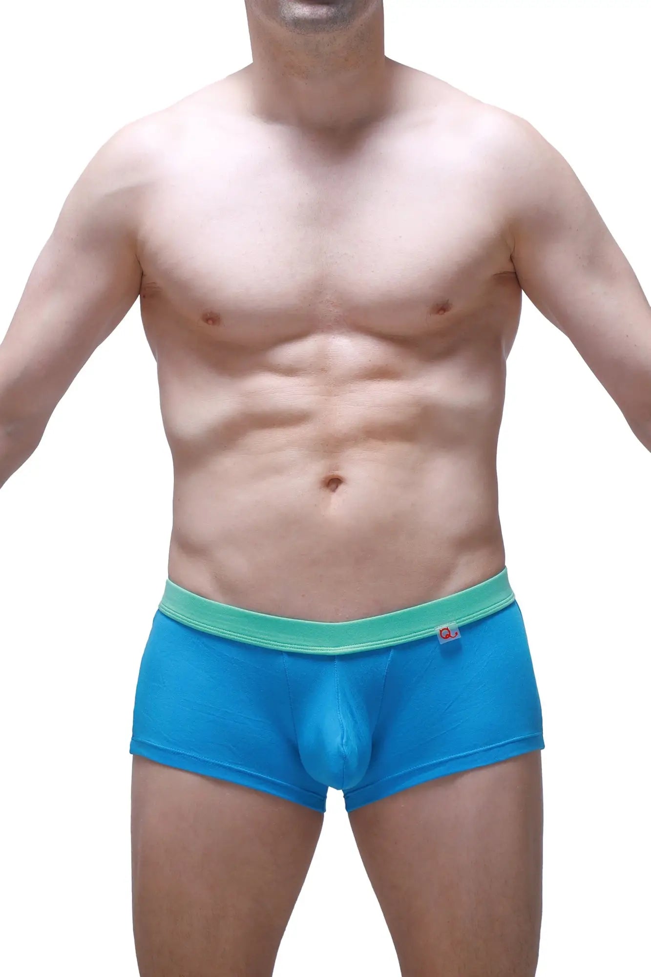 Bright blue petitq boxer colline bamboo blue men’s briefs with a contrasting mint green waistband