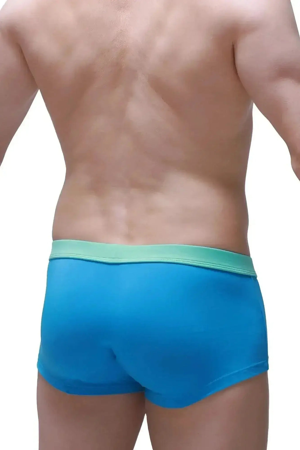 PetitQ boxer colline bamboo briefs in bright blue with a light green elastic waistband for comfortable wear