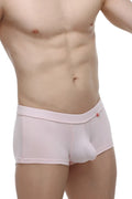 Light pink petitq boxer colline bamboo men briefs with seamless design and small red logo on waistband