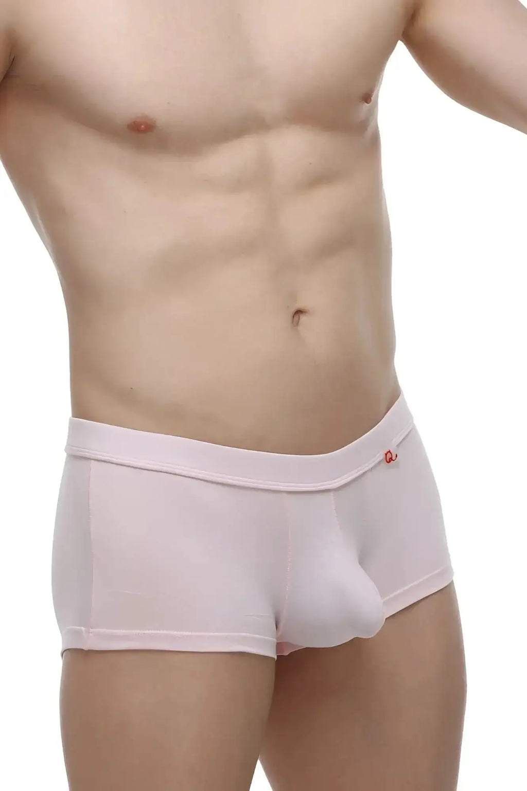 Light pink petitq boxer colline bamboo men briefs with seamless design and small red logo on waistband