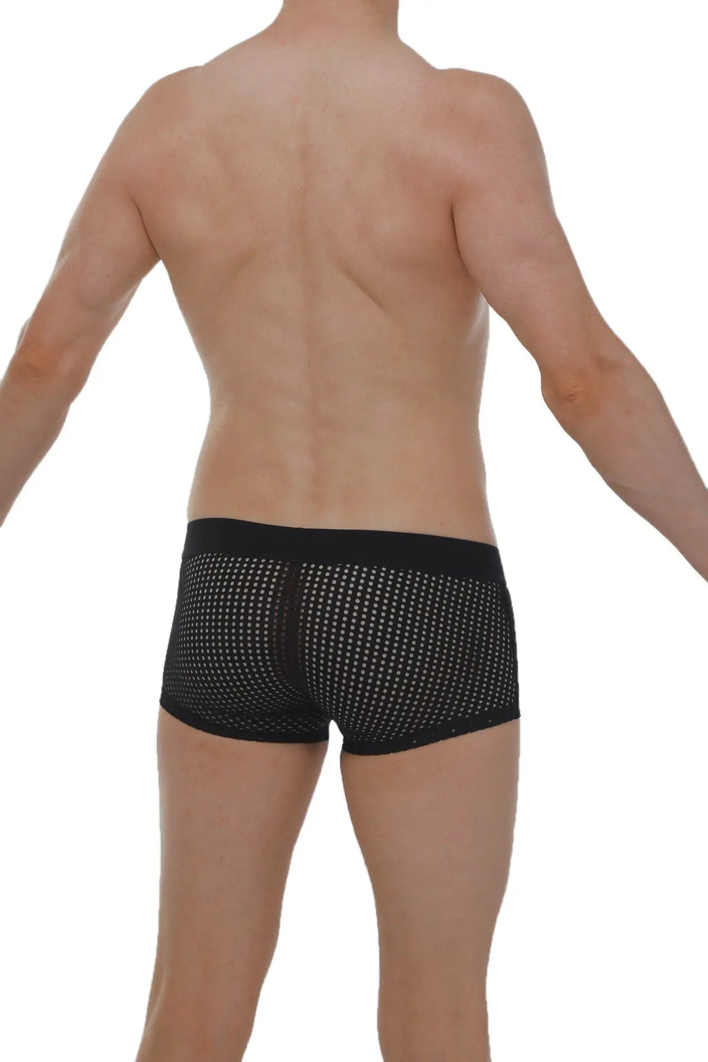 Black mesh briefs with a solid waistband from PetitQ Boxer Dolmen Durtol black showing the front side