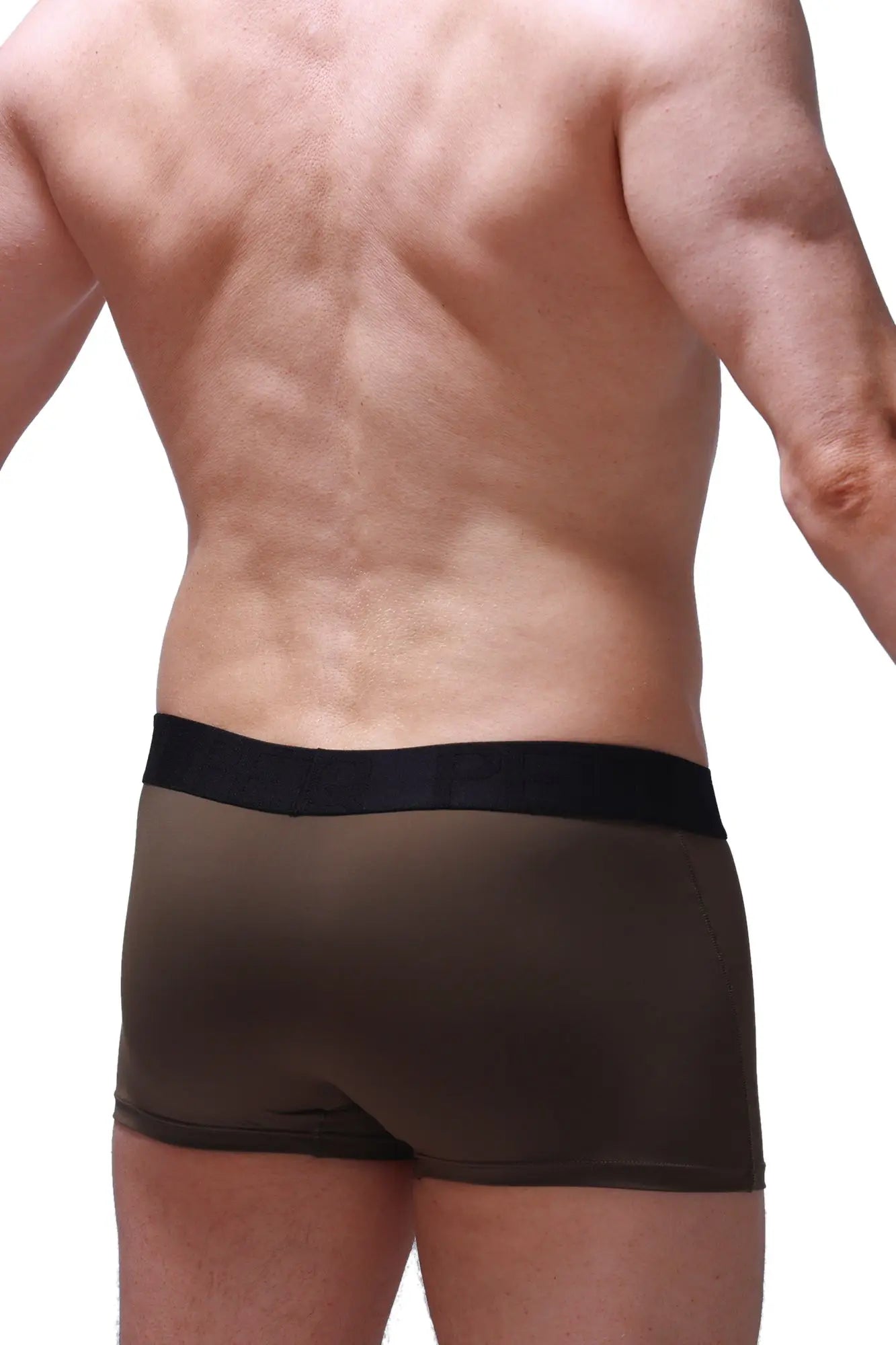 Petitq boxer hang olive men’s boxer briefs with black waistband in dark brown smooth fabric