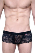 Black lace men’s briefs PetitQ boxer PetitQ lace Ereac black with intricate floral patterns and sheer mesh panel