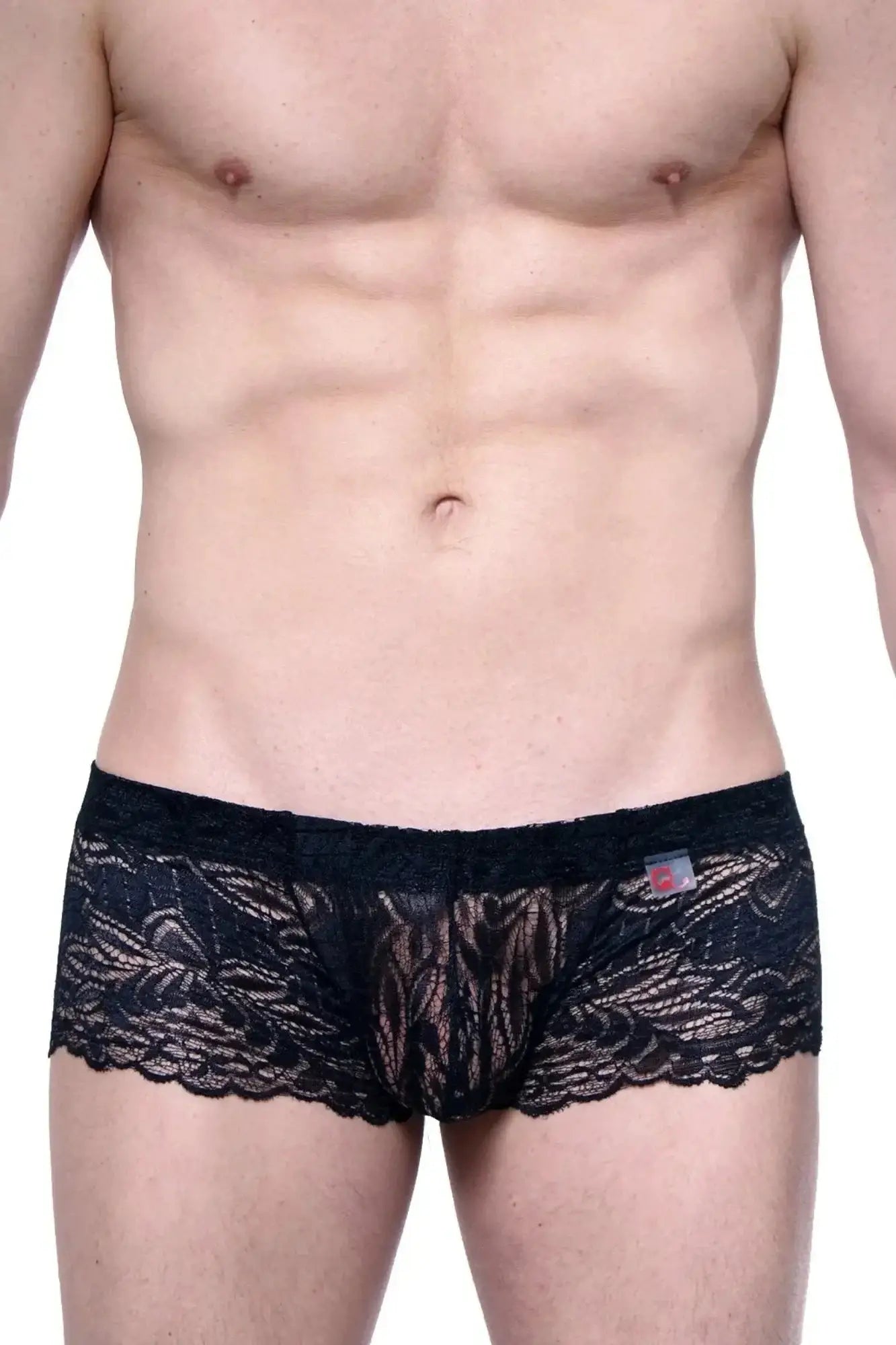 Black lace men’s briefs PetitQ boxer PetitQ lace Ereac black with intricate floral patterns and sheer mesh panel
