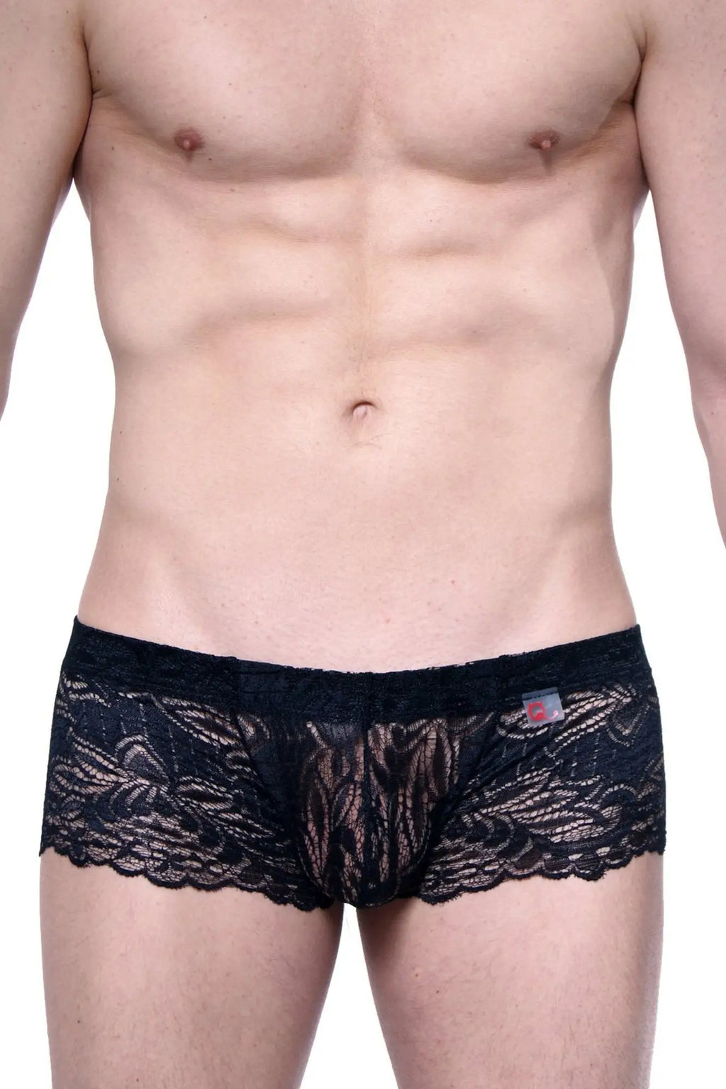 Black lace men’s briefs PetitQ boxer PetitQ lace Ereac black with intricate floral patterns and sheer mesh panel