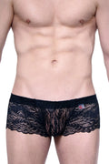 Black lace men’s briefs PetitQ boxer PetitQ lace Ereac black with intricate floral patterns and sheer mesh panel
