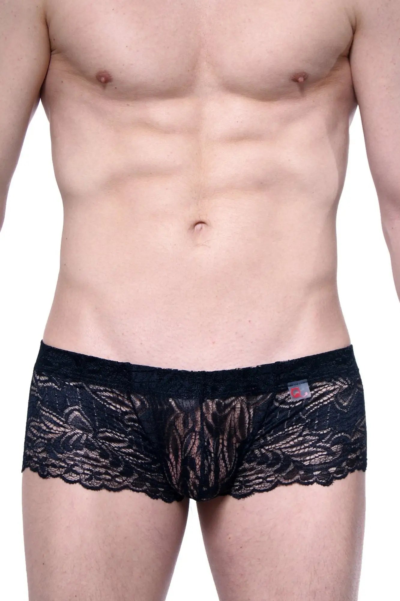 Black lace men’s briefs PetitQ boxer PetitQ lace Ereac black with intricate floral patterns and sheer mesh panel