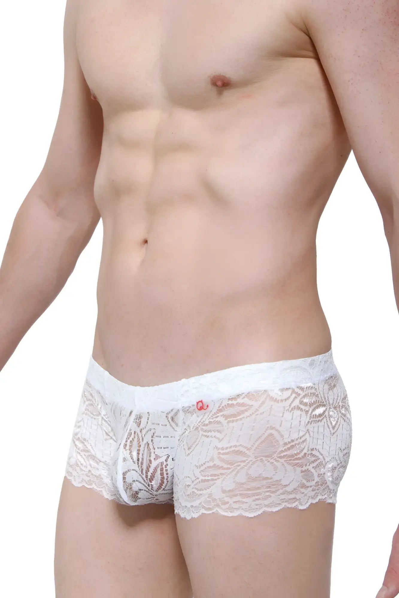 White lace men’s boxer underwear with floral pattern and elastic waistband from petitq in ereac white color
