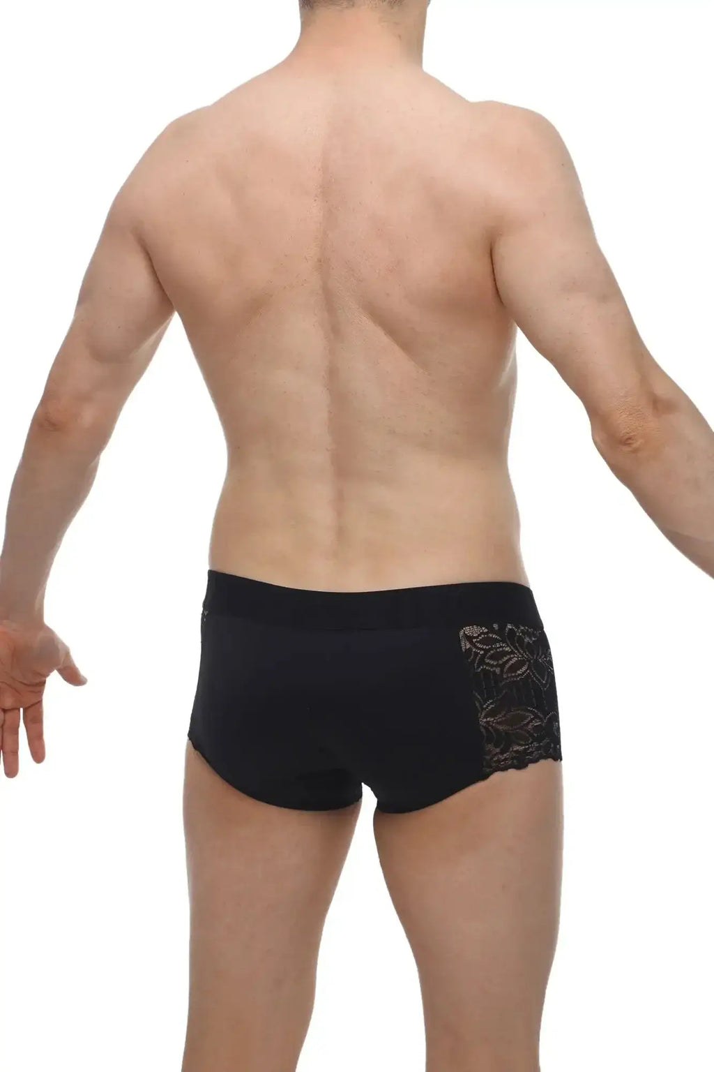 Black PetitQ boxer lace giers briefs with delicate lace detailing on the side made from soft fabric