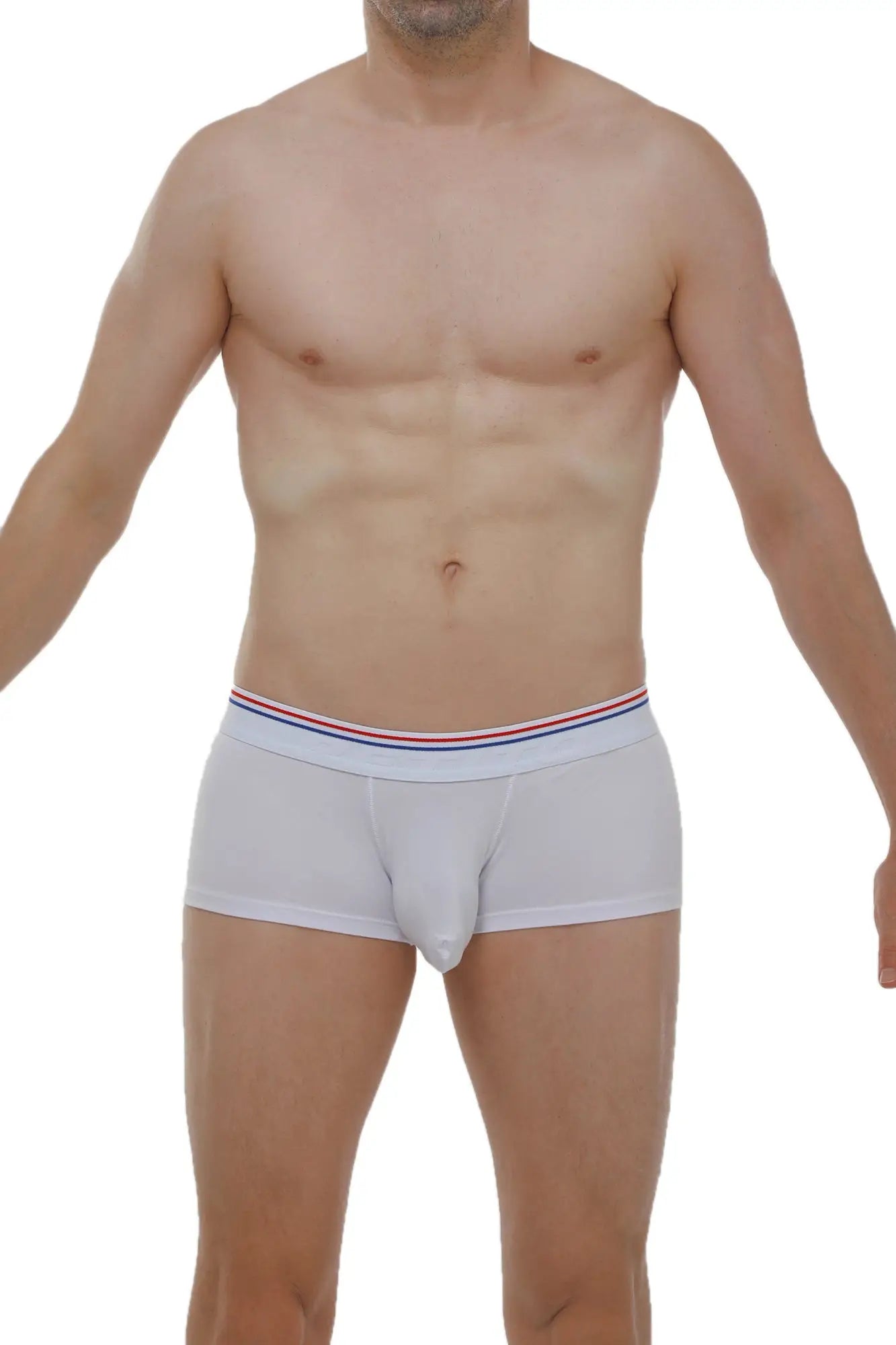 White petitq boxer linay modal briefs with red white and blue striped elastic waistband in modal fabric