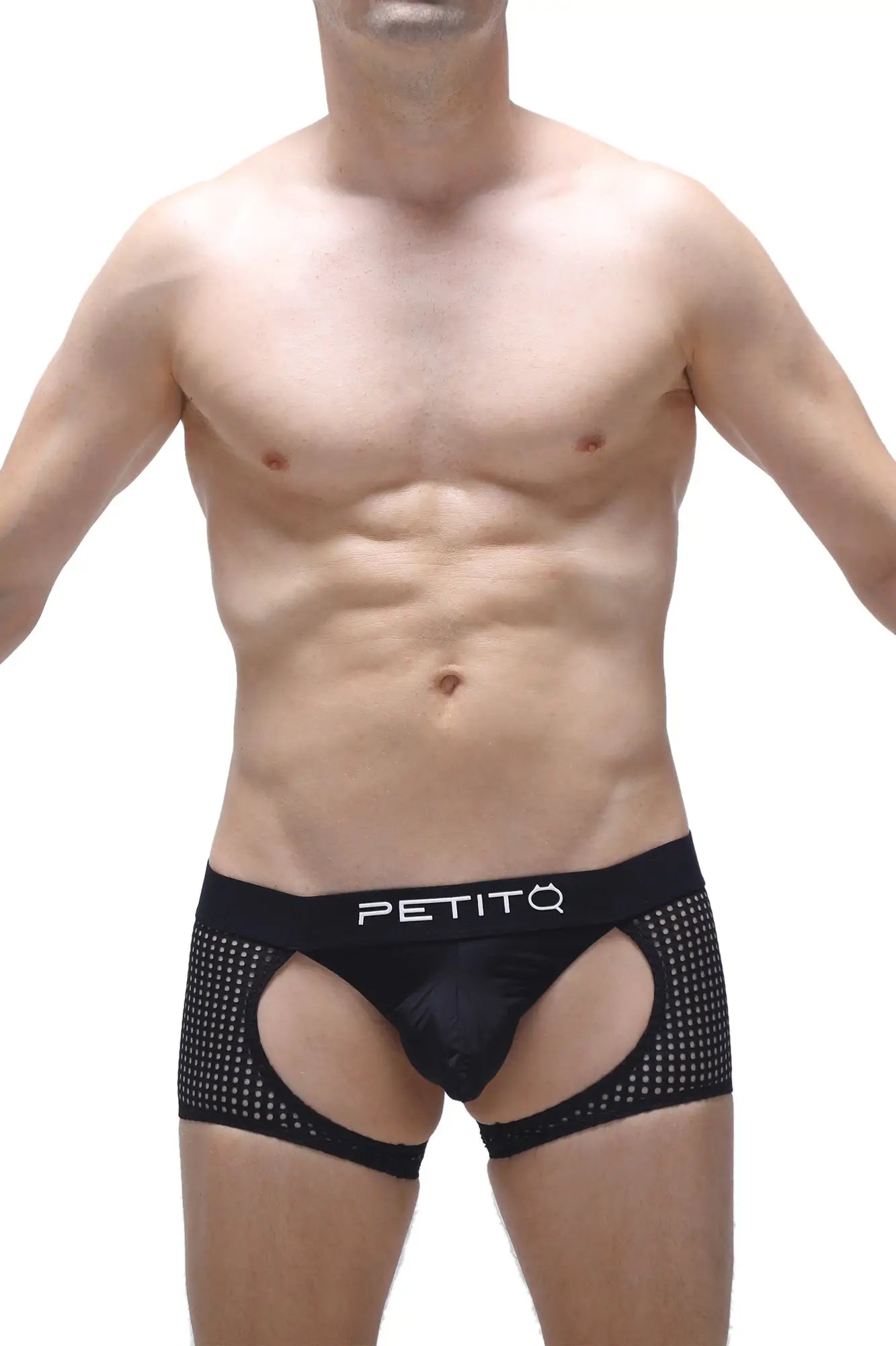 Black petitq boxer moras durtol men’s briefs with mesh pattern and cutout design for breathable comfort