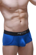 Blue petitq boxer morrier briefs with black waistband featuring petitq logo for comfortable everyday wear