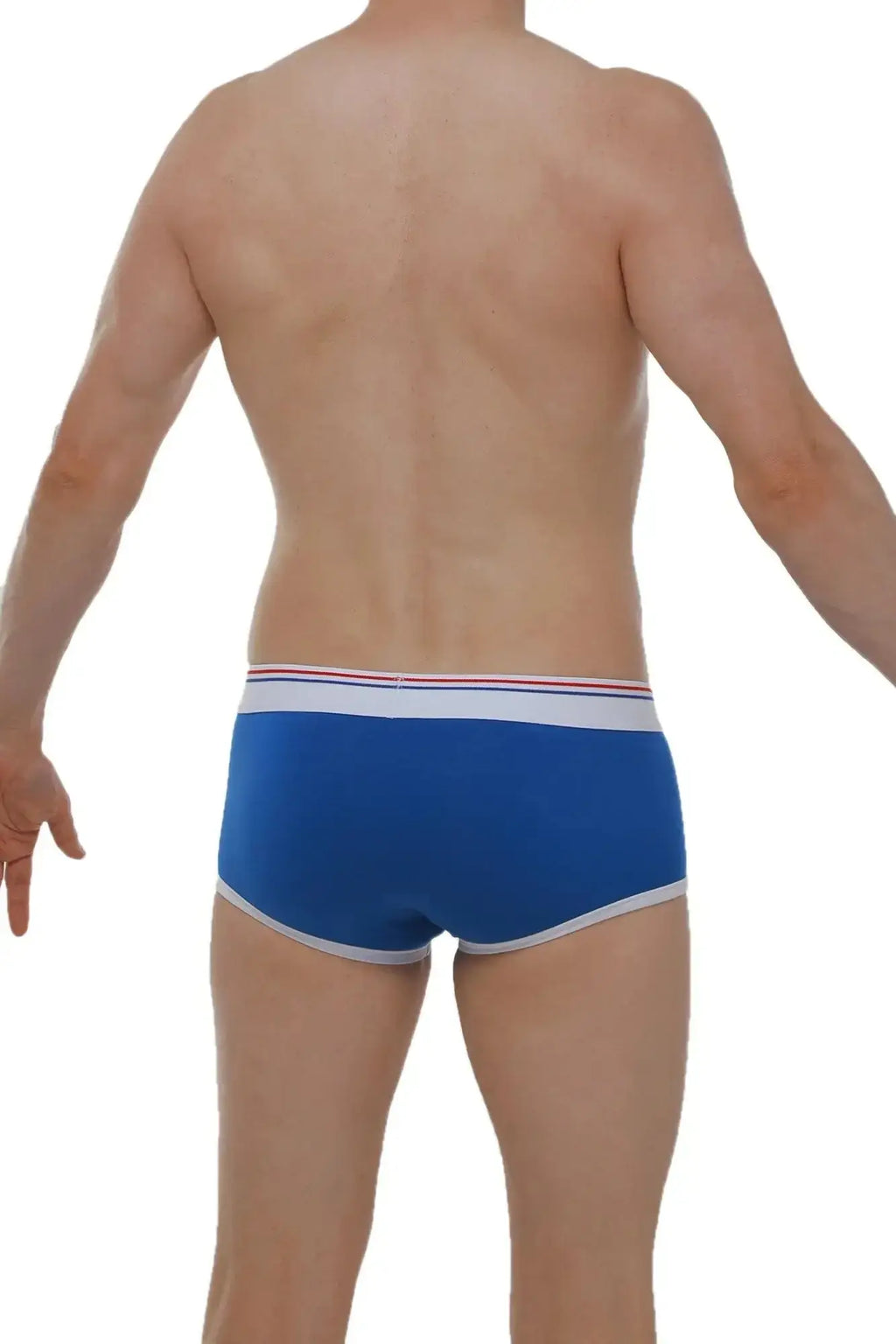 Blue petitq boxer morrier briefs with white and red striped trim designed for comfortable everyday wear