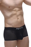 Black mesh briefs with white petitq logo on waistband from PetitQ Boxer Noth Durtol Black collection