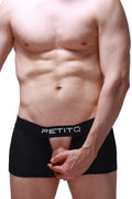 Black mesh briefs with white petitq logo on waistband from petitq boxer olloix bee black collection
