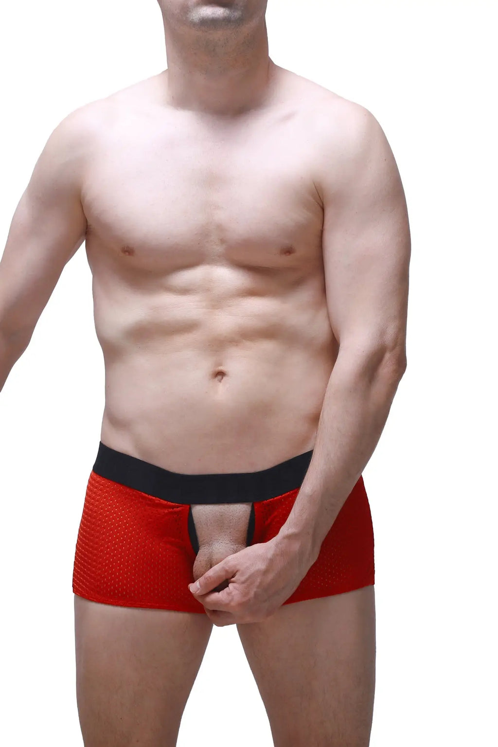 Red mesh briefs with black elastic waistband from petitq boxer olloix bee red collection for comfortable wear