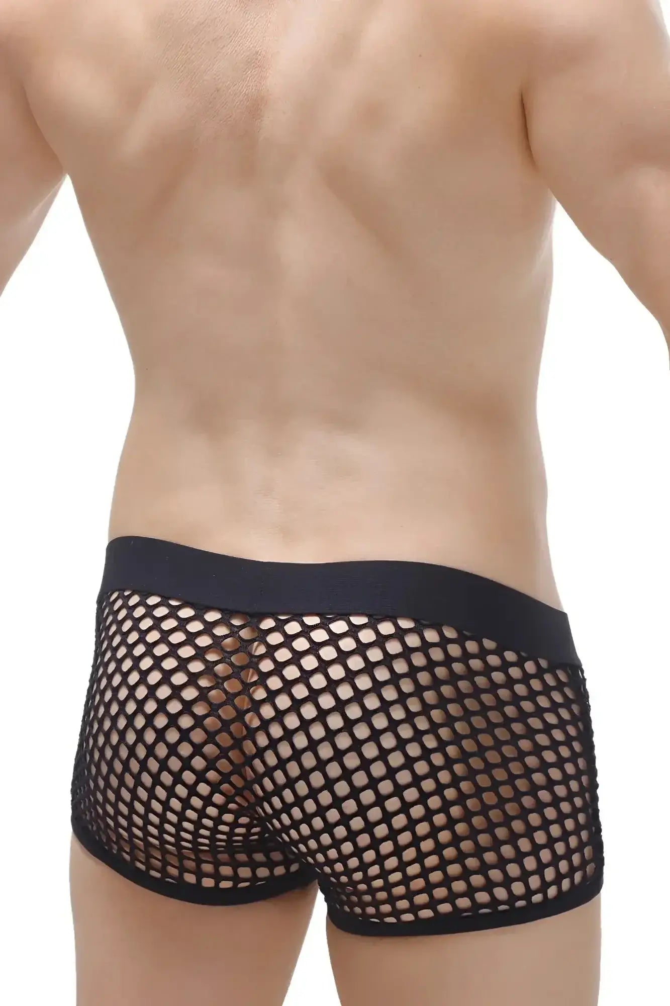 Black mesh briefs with a solid black waistband from petitq boxer olloix black showing the front side