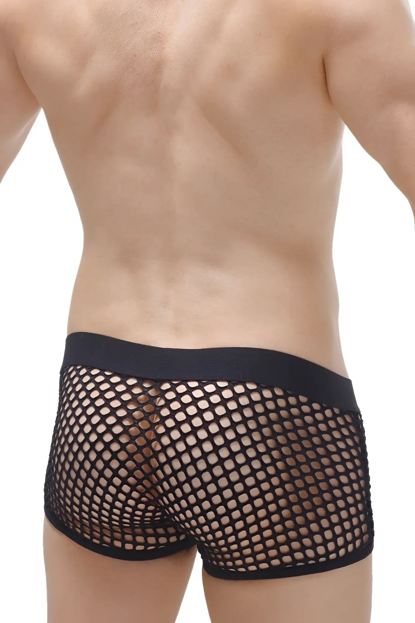 Black mesh briefs with a solid black waistband from petitq boxer olloix black showing the front side