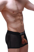 Black mesh briefs with perforated design and petito waistband branded petitq boxer olloix durtol black product