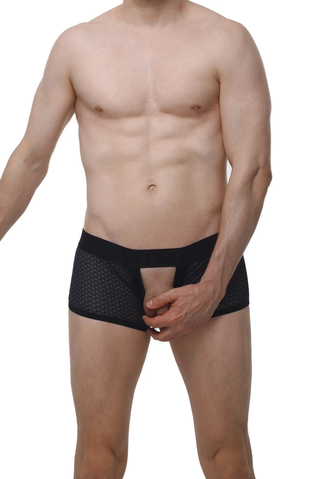Petitq boxer olloix macra black mesh briefs with a solid waistband and central cutout for stylish comfort