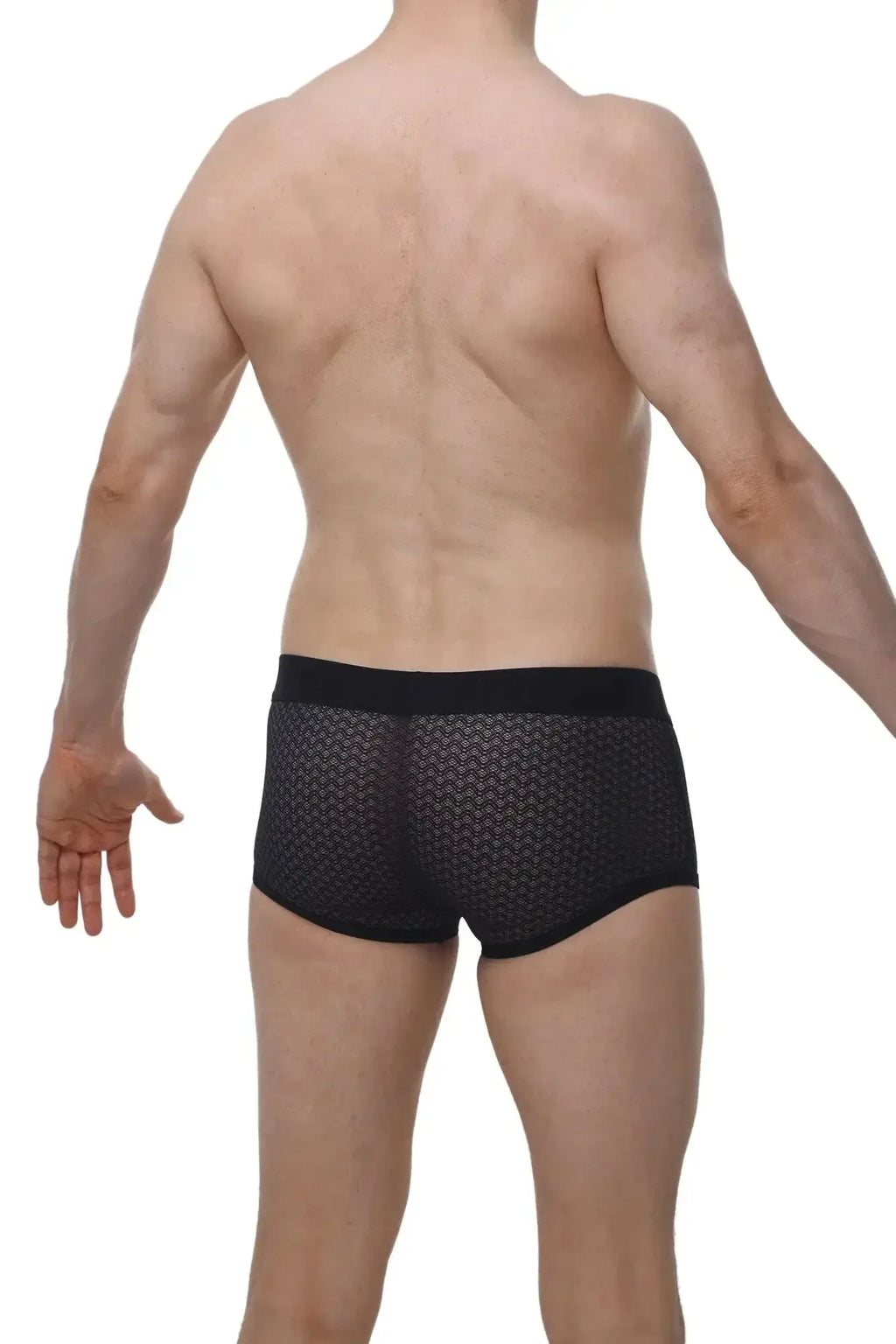 PetitQ boxer olloix macra black mesh briefs with subtle geometric pattern and solid black waistband for men